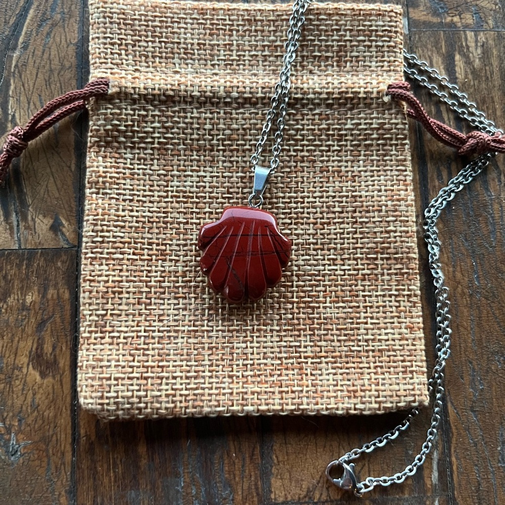 Red Jasper Shell Necklace Red Jasper Pendant Crystal Necklace